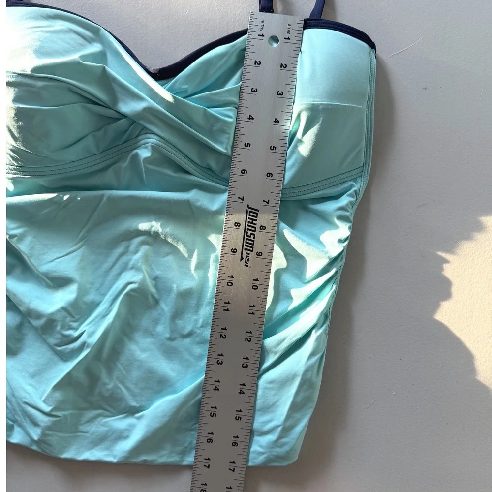 Tommy Bahama Aqua Blue Twist Front Tankini Top Navy Trim XL Swimwear